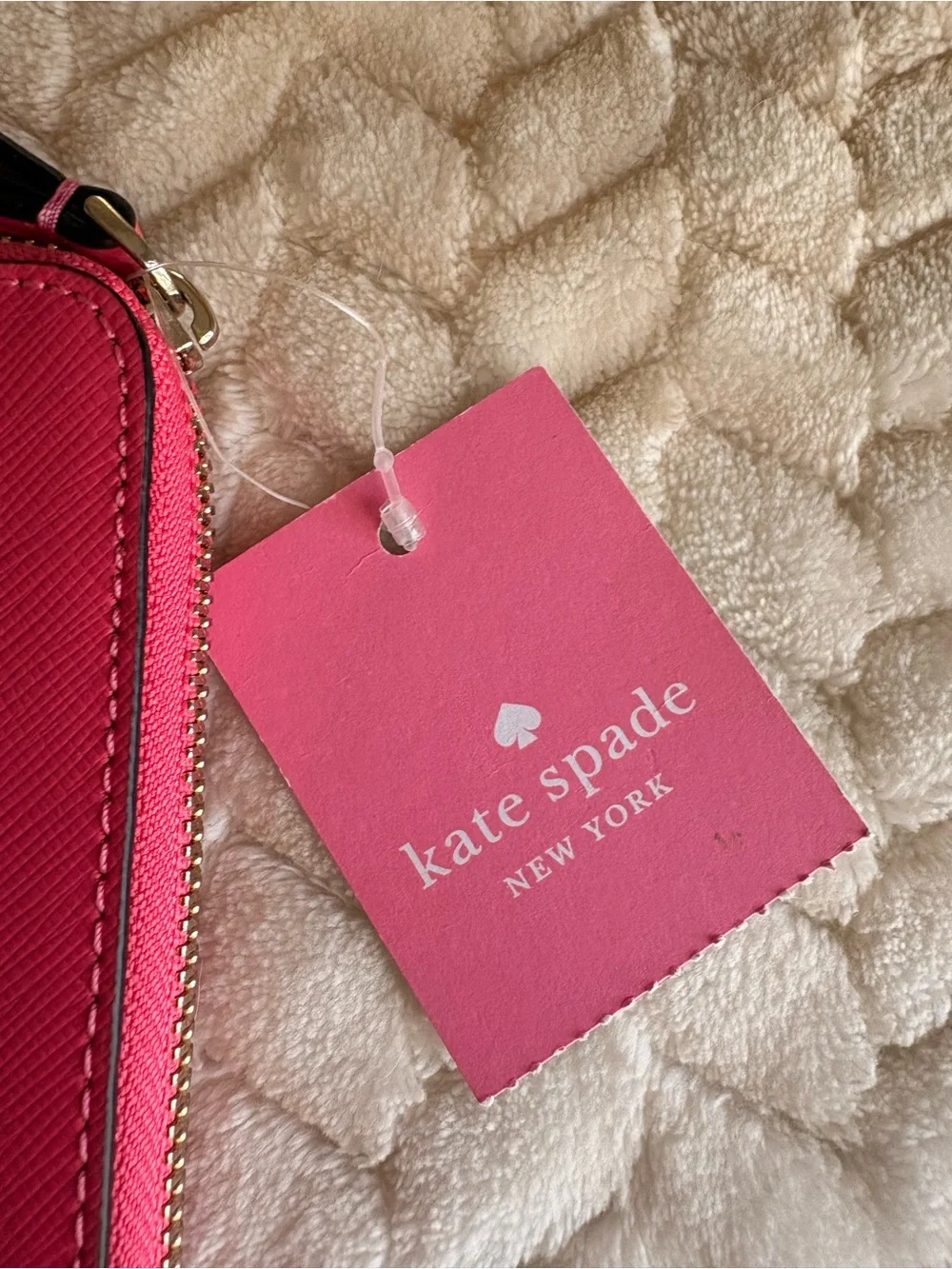 kate spade Pink Saffiano Wristlet Clutch with Gold Logo